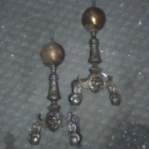 Pr. Vintage brass lion andirons
